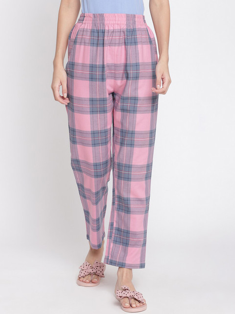

COASTLAND Women Pink & Blue Checked Cotton Lounge Pants