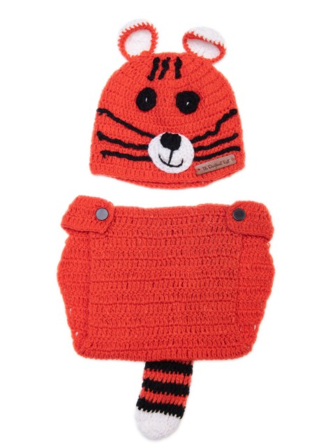 

The Original Knit Infants Kids Orange & Black Embroidered Beanie & Diaper Pant