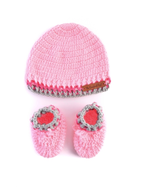 

The Original Knit Infant Girls Pink & Red Crochet Beanie with Booties