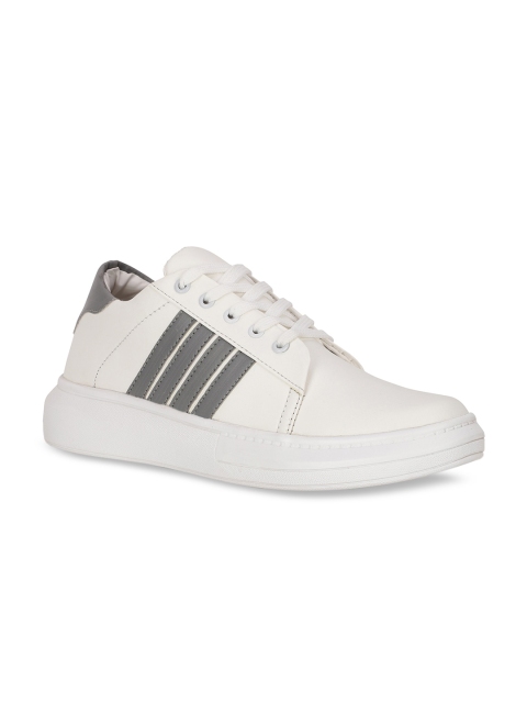 

Bruno Manetti Men White Striped PU Sneakers