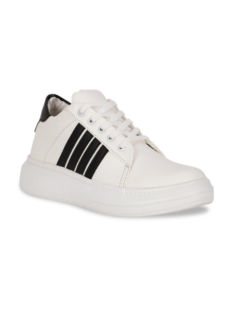 

Bruno Manetti Men White Striped Lightweight PU Sneakers