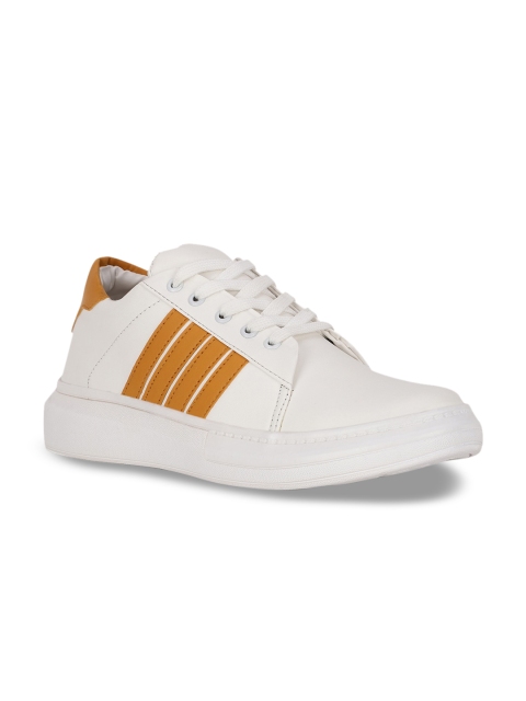 

Bruno Manetti Men White & Rust Orange Striped PU Sneakers
