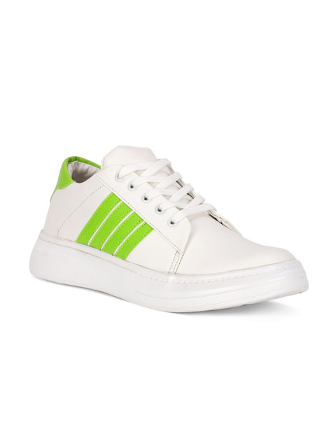 

Bruno Manetti Men White Striped PU Sneakers