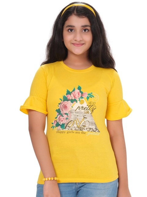 

ORANGE PUMPKKIN Girls Mustard Yellow Regular Top