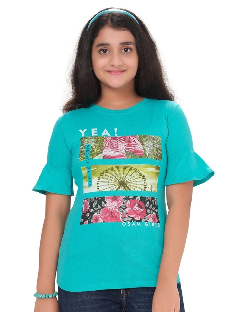 

ORANGE PUMPKKIN Girls Turquoise Blue Regular Top