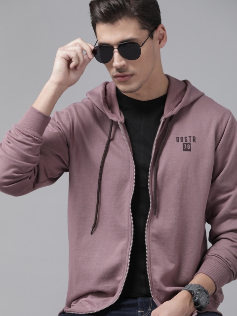 

Roadster Men Mauve Solid Hooded Tailored Jacket