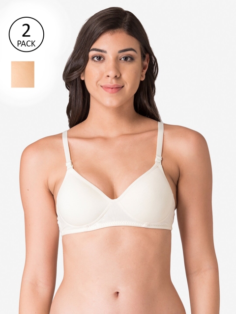 

KOMLI Pack of 2 Off White & Nude-Coloured Solid Non Wired Full Coverage T-shirt Bra