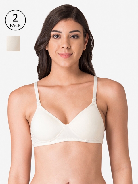 

KOMLI Women Pack of 2 Off White Solid T-shirt Bra