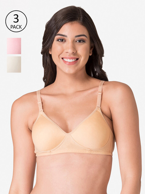 

KOMLI Off Pack of 3 Solid Non Wired Full Coverage T-shirt Bra K-9611-3PC-OFFW-SK-BPK, Off white
