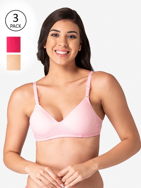 

KOMLI Pack of 3 Beige & Pink Lightly Padded T-shirt Bras