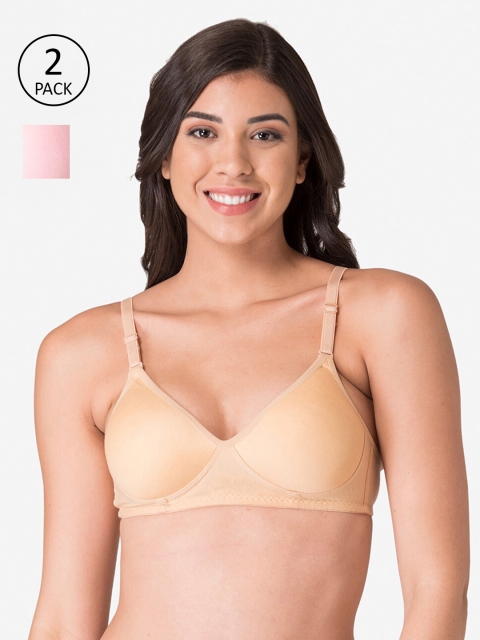 

KOMLI Pack Of 2 Beige & Pink Solid T-Shirt Bras - Non-Wired Lightly Padded