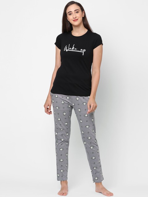 

Sweet Dreams Women Black & Grey Printed Night suit