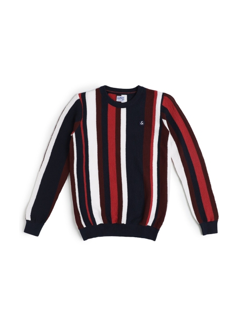 

Jack & Jones Boys Navy Blue & Red Striped Cotton Pullover