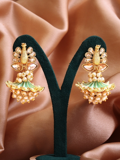 

Rubans Gold-Toned & Green Contemporary Drop Earrings