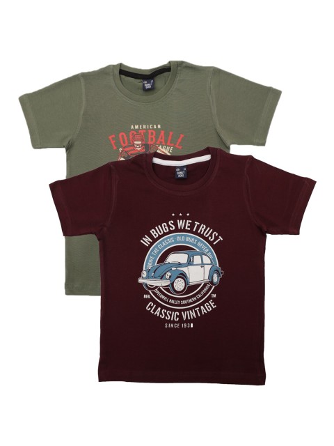 

Pothys Boys Pack of 2 Olive Green & Maroon Printed T-shirt