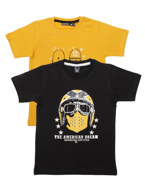 

Pothys Boys Pack of 2 Black & Mustard Yellow Printed T-shirt