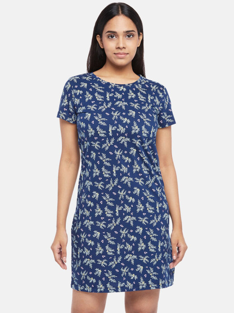 

Dreamz by Pantaloons Women Navy Blue & White Printed Pure Cotton T-Shirt Night Dress