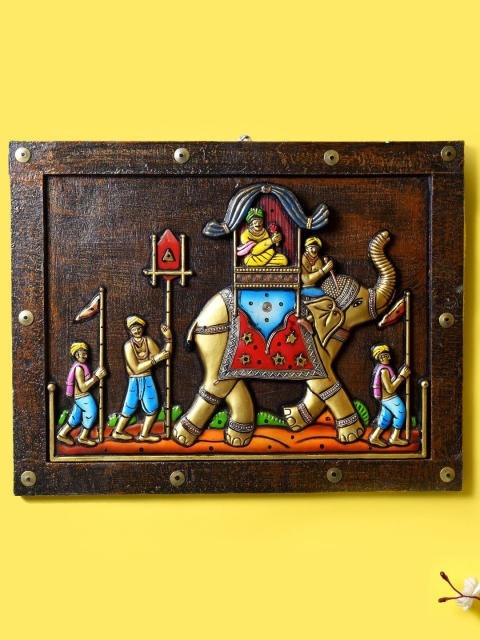

Unravel India Brown & Blue Traditional Wooden Wall Painting