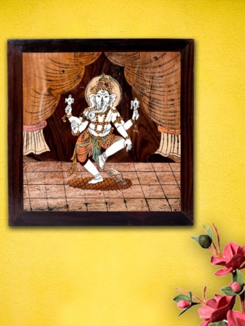 

Unravel India Brown & White Ganesha Wooden Inlay Wall Painting