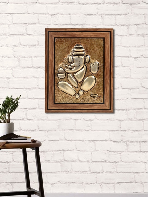 

Unravel India Grey & Brown White Metal Lord Ganesha Design Wall Art