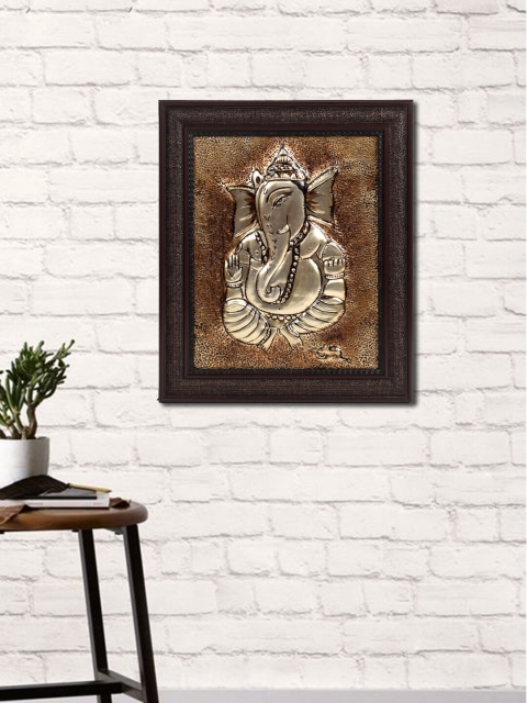 

Unravel India Grey & Brown White Metal Lord Ganesha Design Wall Art