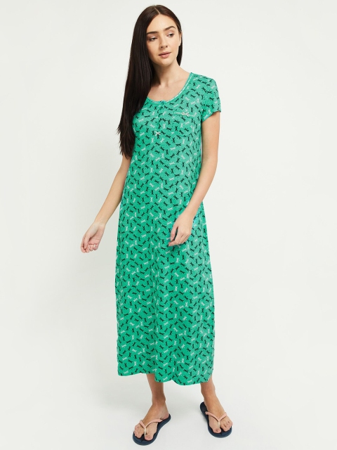 

Max Women Green Printed Cotton Nighty