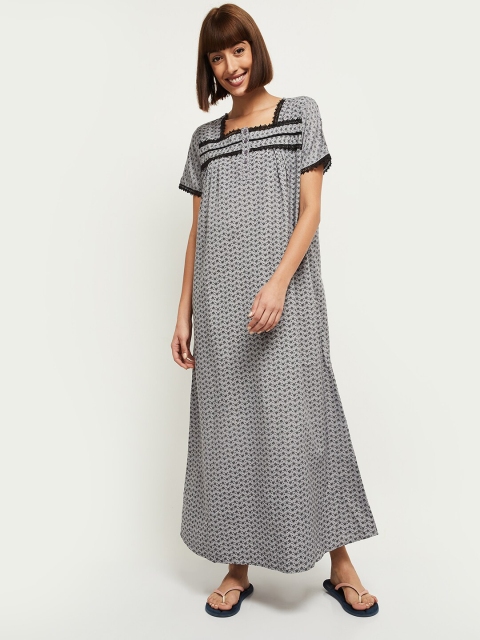 

max Women Grey Printed Maxi Nightdress