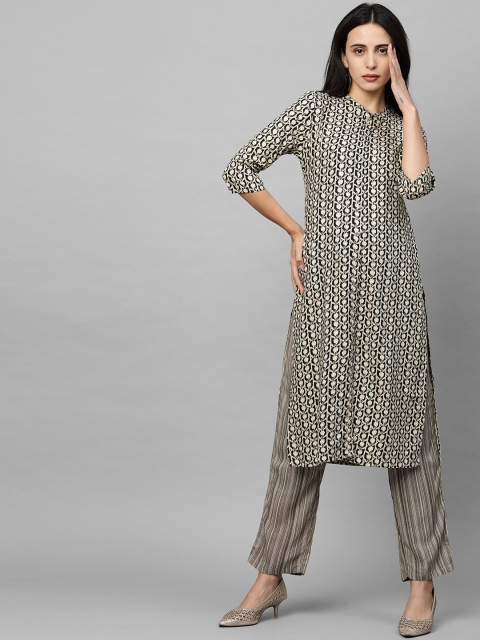 

FASHOR Women Beige Ethnic Motifs Printed Regular Kurta with Trousers