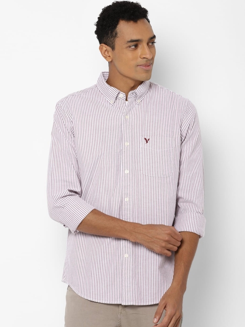 

AMERICAN EAGLE OUTFITTERS Men Pink & White Slim Fit Striped Cotton Casual Shirt