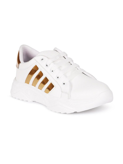

Longwalk Women White & Gold-Tone Striped Walking Shoes