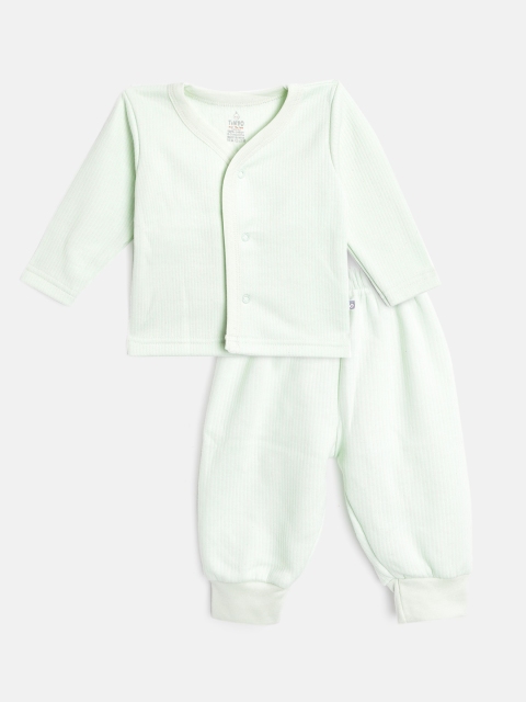 

TINYO Infant Kids Mint Green Pure Cotton Self-Striped Thermal Set