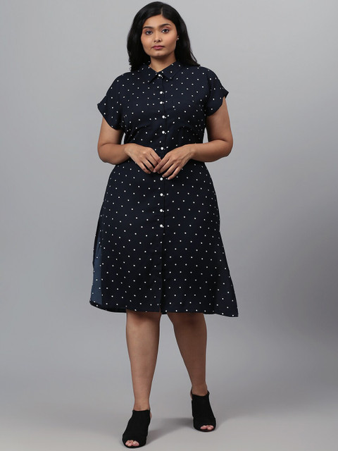 

Instafab Plus Women Navy Blue Shirt Dress