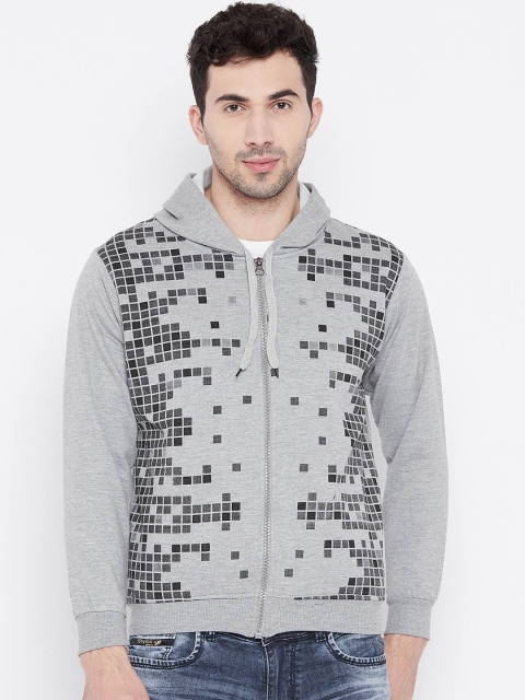 

VIMAL JONNEY Men Grey Geometric Printed Hooded Sweatshirt