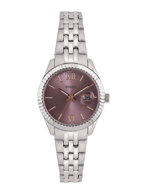 

Fossil Women Purple Dial & Silver Toned Stainless Steel Straps Analogue Watch