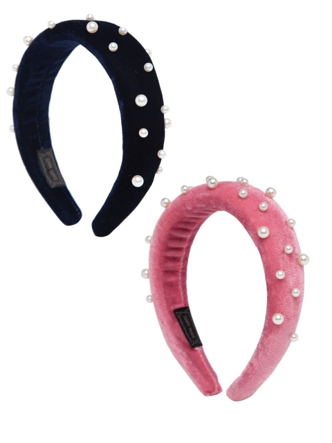 

YouBella Pack Of 2 Women Pink & Black Beaded Hairbands