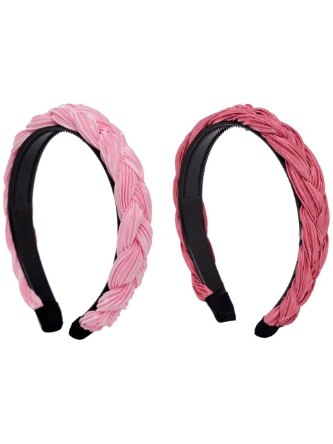 

YouBella Women Pink & Coral Set of 2 Braided Hairbands