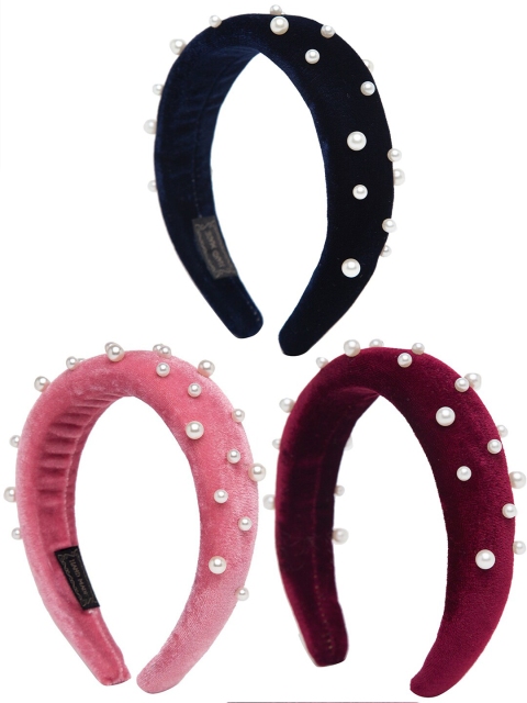 

YouBella Women Set of 3 Embellished Hairbands, Pink