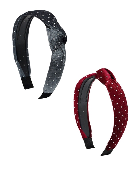 

YouBella Women Grey & Red Set of 2 Polka Dots Printed Hairbands