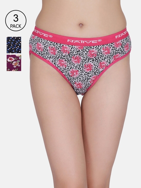 

fashiol Women Pack Of 3 Assorted Printed Hipster Briefs, Blue