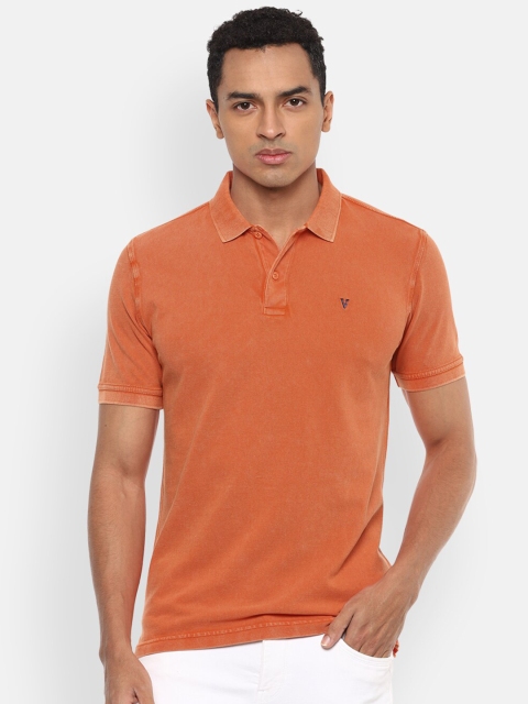 

VAN HEUSEN DENIM LABS Men Orange Polo Collar Pure Cotton T-shirt