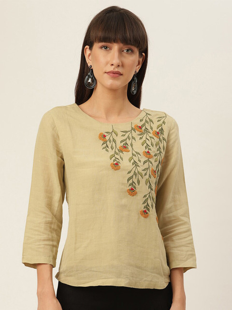 

ROOTED Olive Green Floral Regular Top