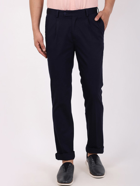 

Blackberrys Men Navy Blue Pleated Trousers
