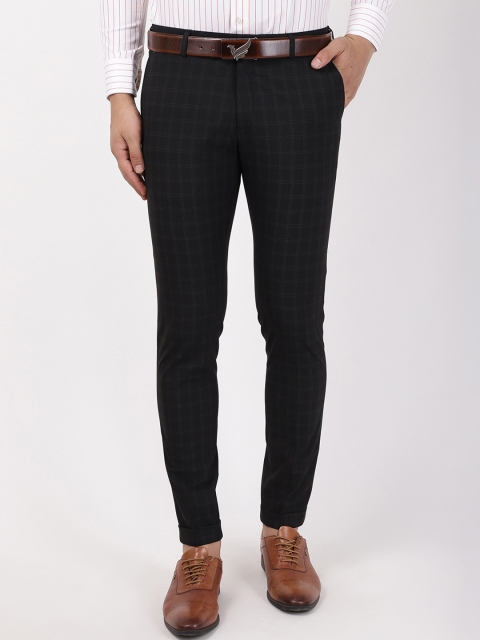 

Blackberrys Men Black Checked Skinny Fit Formal Trousers