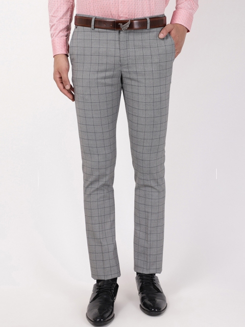 

Blackberrys Men Grey Checked Skinny Fit Formal Trousers
