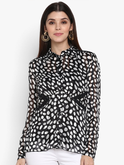 

NIZA Black and White Abstract Printed Georgette Shirt Style Top