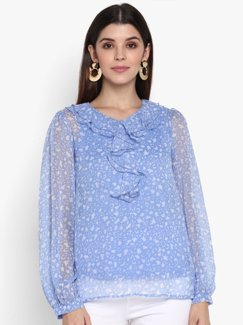 

NIZA Women Blue Chiffon Regular Top