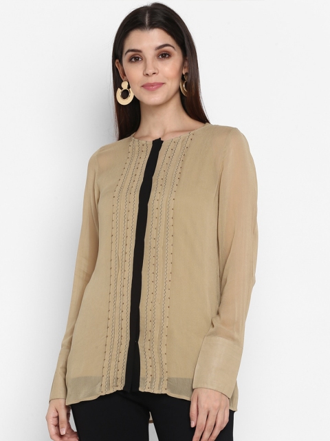 

NIZA Women Beige & Black Georgette Regular Top
