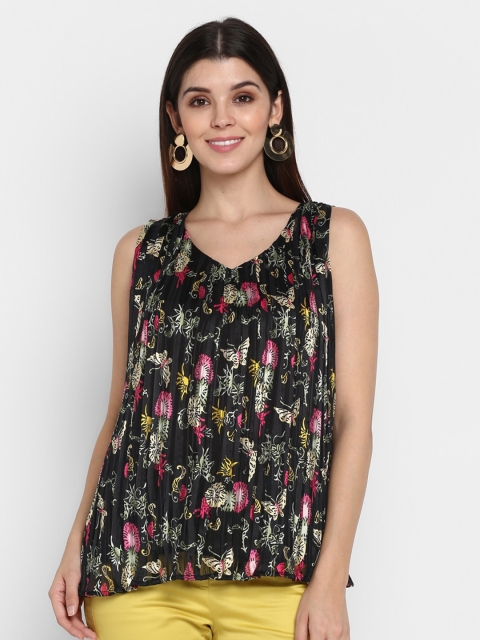 

NIZA Black Ethic Motifs Printed Georgette A-Line Top