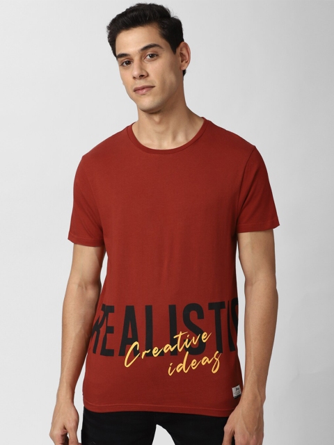 

Peter England Casuals Men Red Black Typography Printed Slim Fit Pure Cotton T-shirt