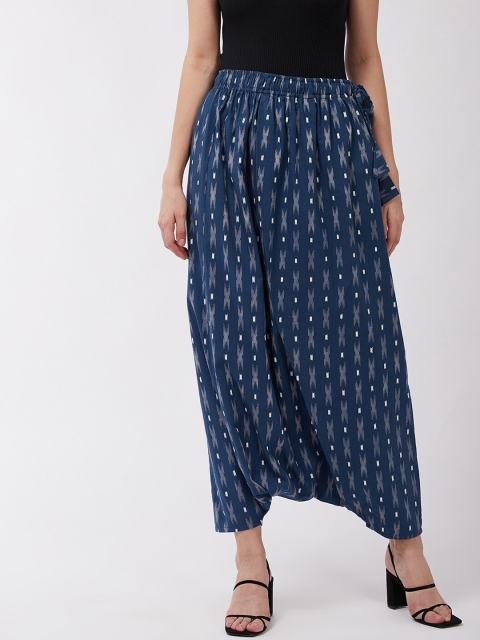 

InWeave Women Blue & Grey Ikat Printed Cotton Harem Pants